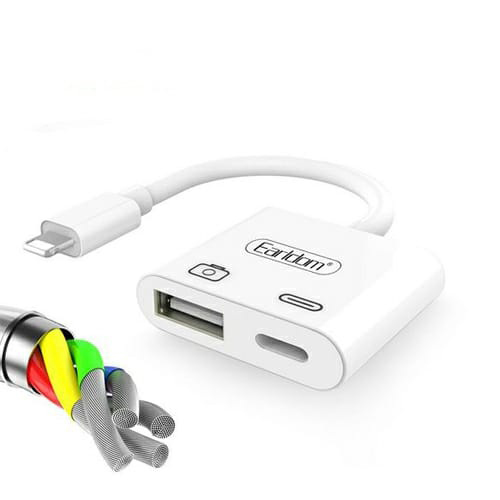 OTG Cable For iPhone, iPad Earldom OT44 Integrated with 2 USB ports and 1 Lightning Port